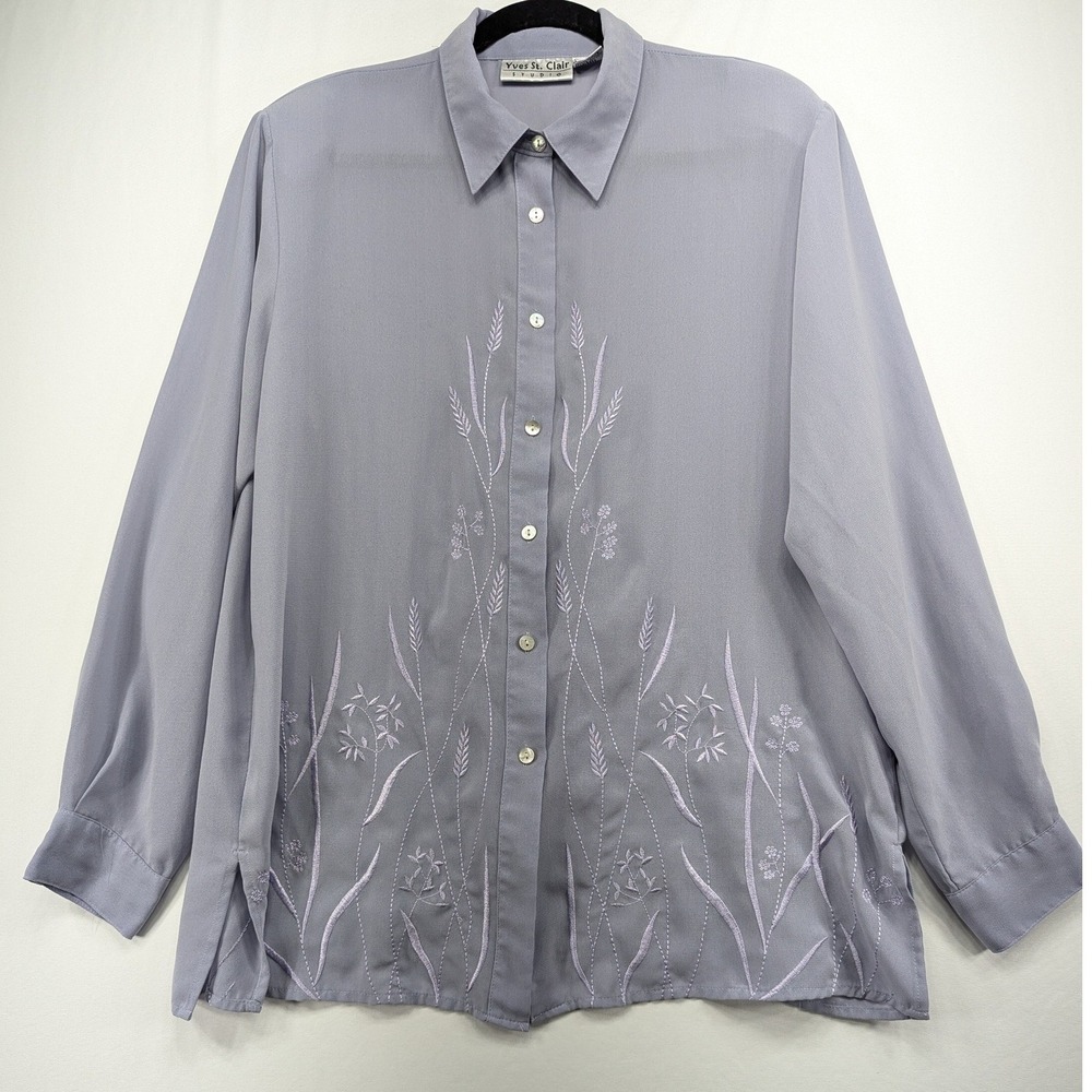 Yves St. Clair Studio Vintage Lavender Embroidered Button Down Blouse Size 16 - Picture 1 of 10